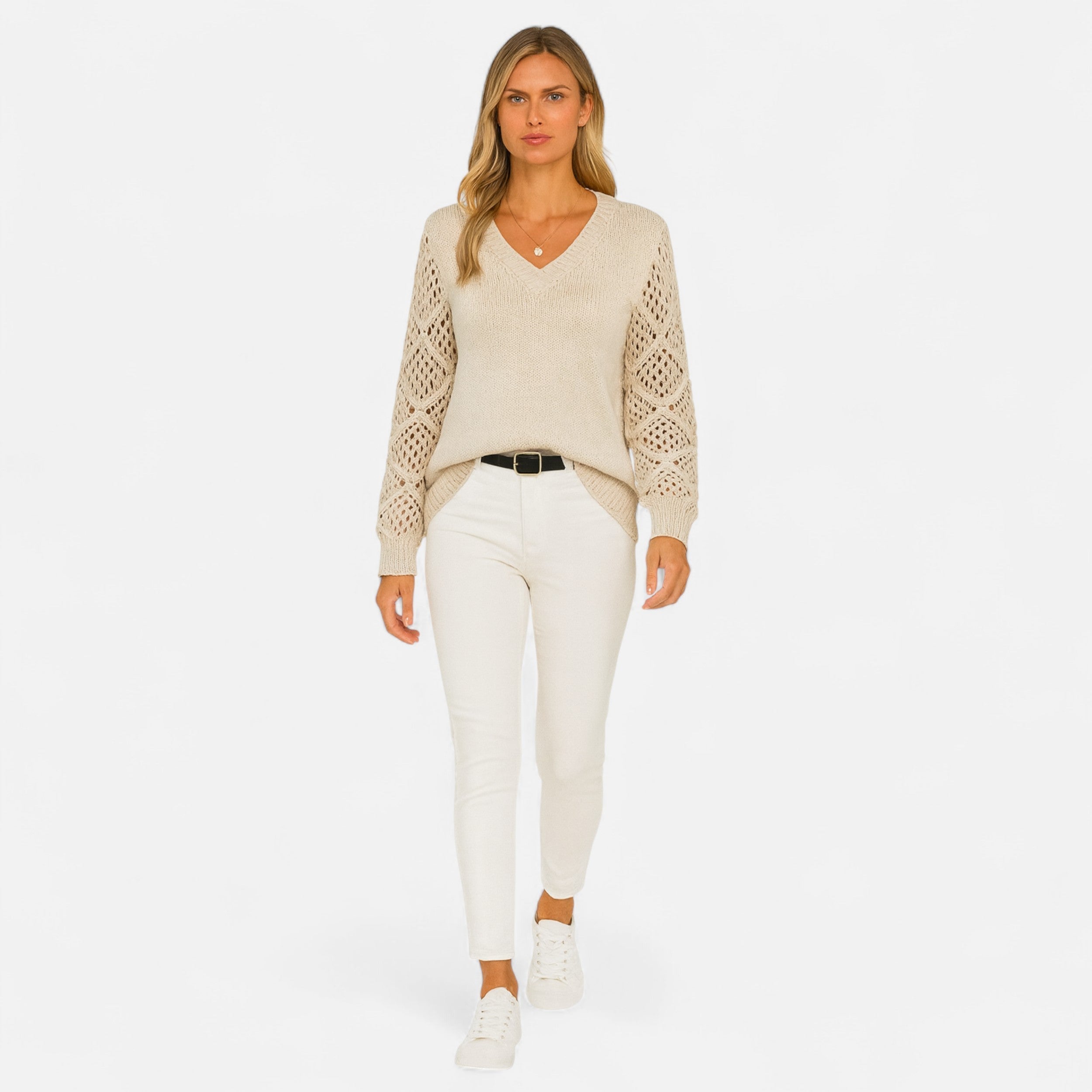 Women’s Chic Hollow-Out V-Neck Knitted Sweater