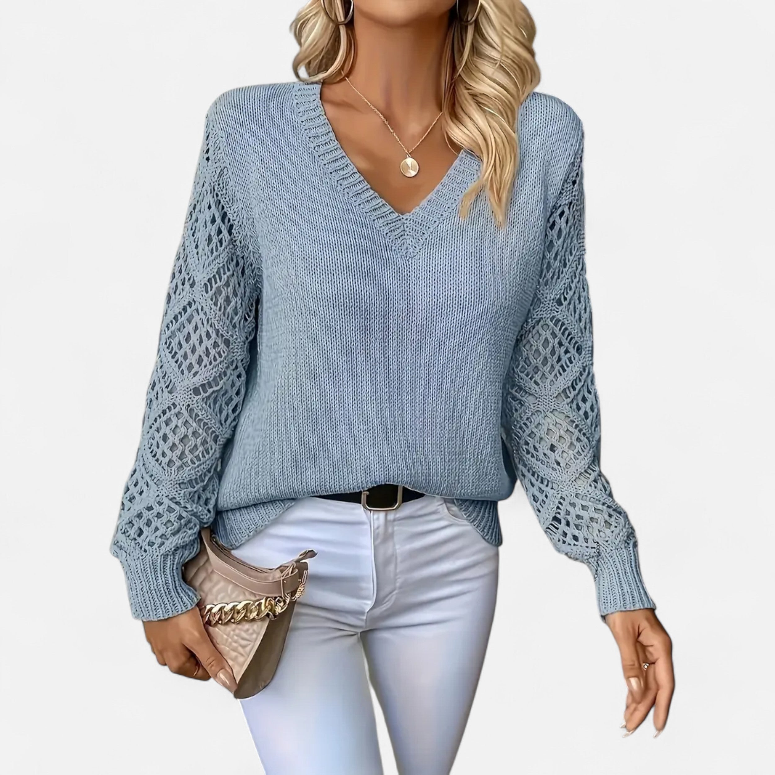 Women’s Chic Hollow-Out V-Neck Knitted Sweater