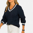 Women’s Elegant V-Neck Colorblock Sweater