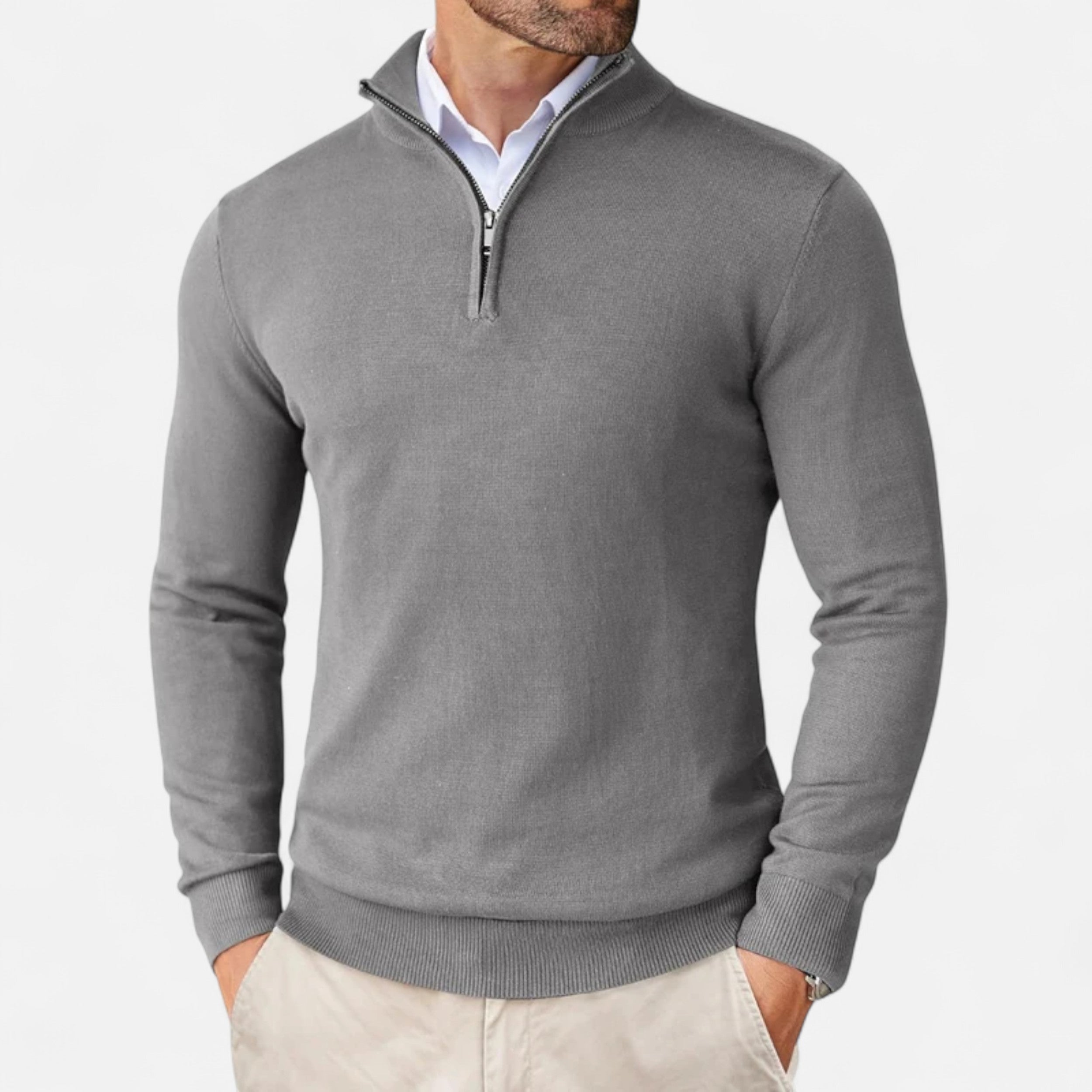Men’s Quarter-Zip Knit Sweater – Slim Elegance