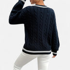 Women’s Elegant V-Neck Colorblock Sweater