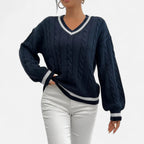 Women’s Elegant V-Neck Colorblock Sweater