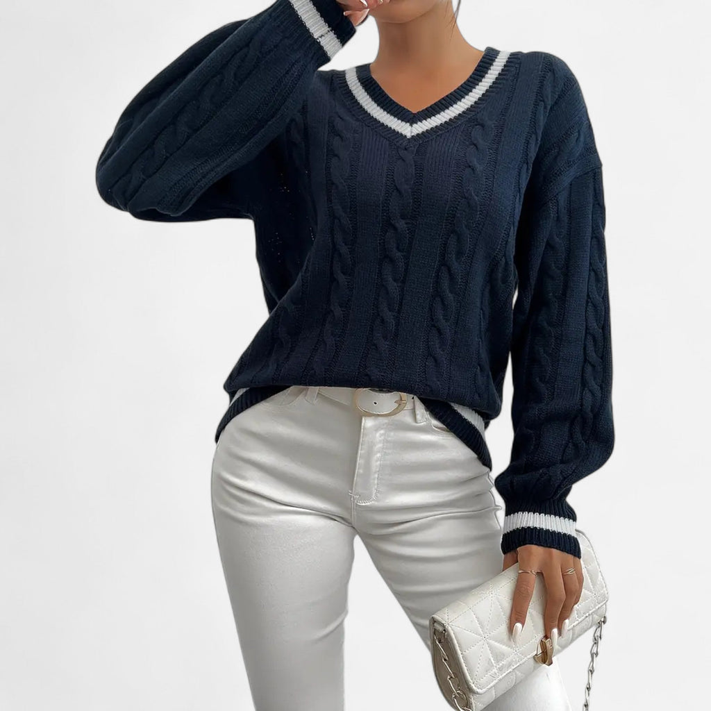 Women’s Elegant V-Neck Colorblock Sweater
