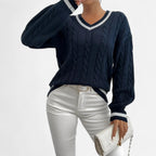 Women’s Elegant V-Neck Colorblock Sweater