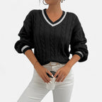 Women’s Elegant V-Neck Colorblock Sweater