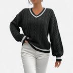 Women’s Elegant V-Neck Colorblock Sweater