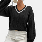 Women’s Elegant V-Neck Colorblock Sweater