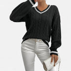 Women’s Elegant V-Neck Colorblock Sweater