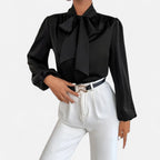 Women’s Satin Bow-Tie Blouse