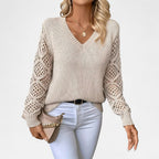 Women’s Chic Hollow-Out V-Neck Knitted Sweater