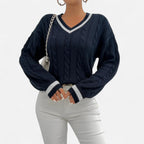 Women’s Elegant V-Neck Colorblock Sweater