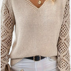 Women’s Chic Hollow-Out V-Neck Knitted Sweater