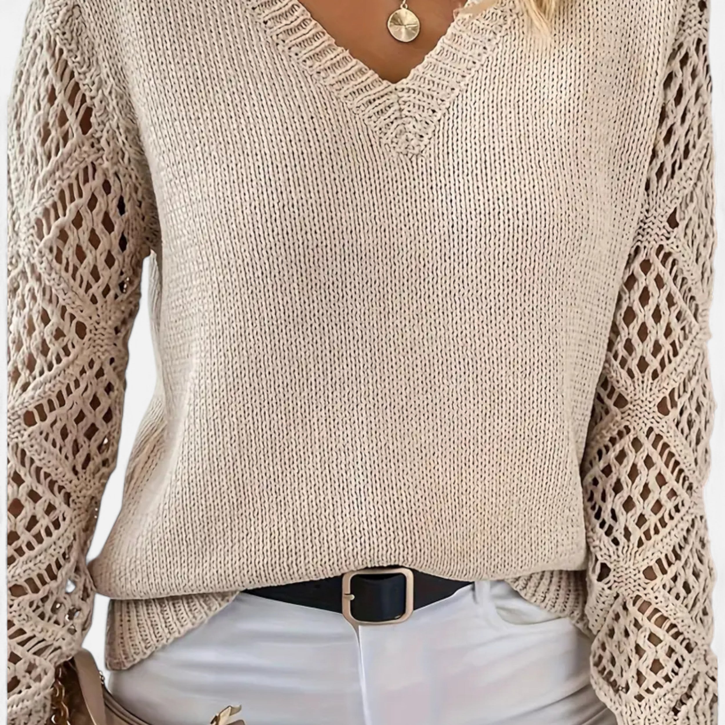 Women’s Chic Hollow-Out V-Neck Knitted Sweater