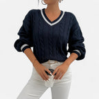 Women’s Elegant V-Neck Colorblock Sweater